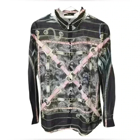 GUESS BLACK AND PINK EMBELLISHED BLOUSE SIZE S “LIMITED EDITION” - Picture 2 of 8